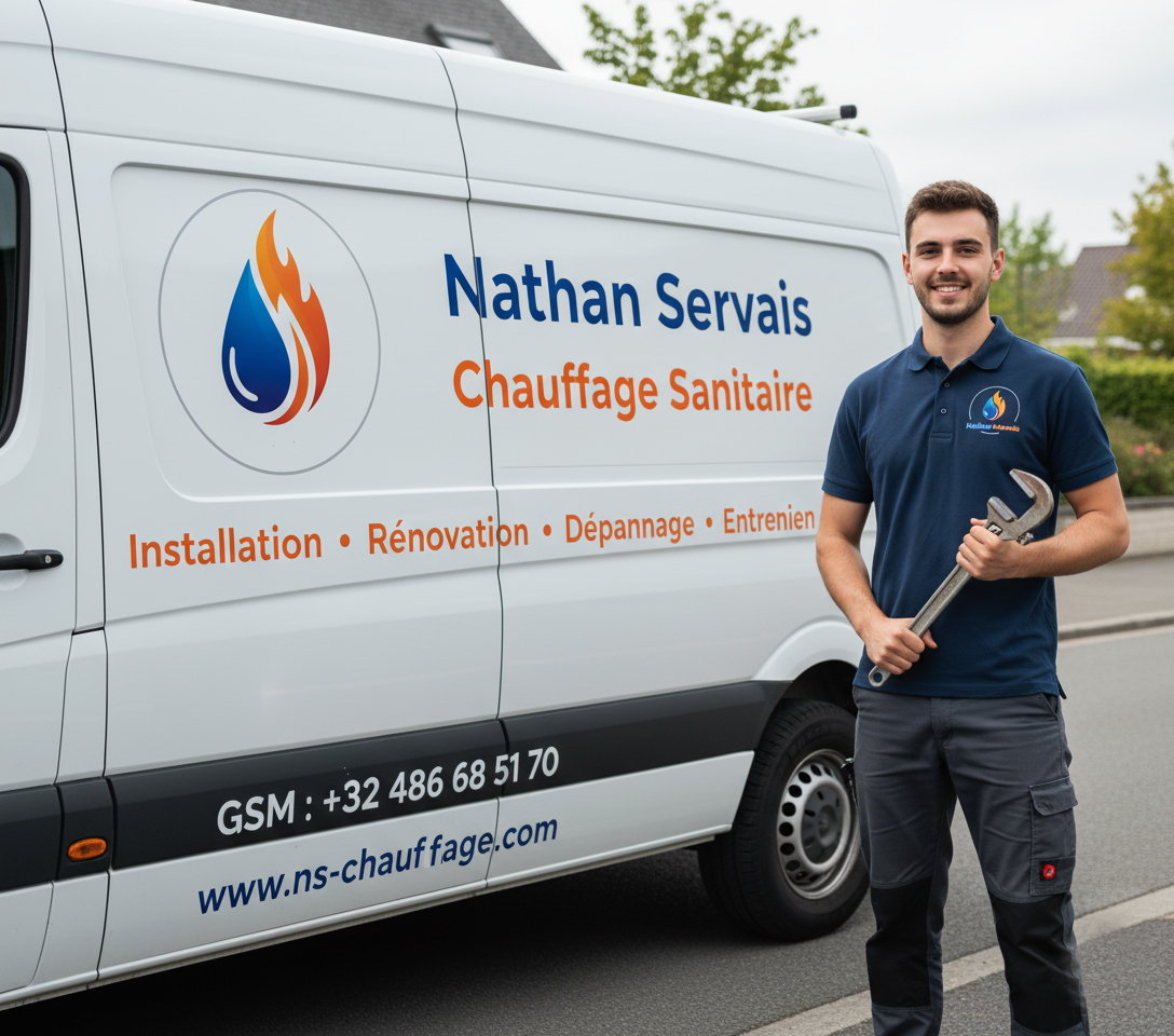 Nathan Servais devant sa camionnette